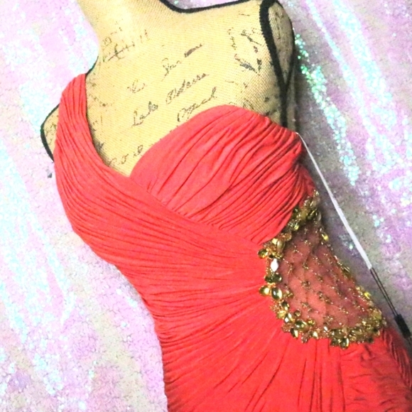 FORMAL ORANGE DRESS 10 Cinderella Cut-Out Mini Prom Homecoming Gold Gown Party - Picture 1 of 9